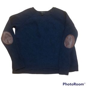 J. Crew Navy Wool Sweater With Leather Elbow Pads Size XS